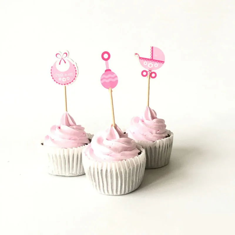 18pcs pink girl Слон кекс топперы 1st День рождения украшения Дети Babyshower его девочка мальчик пол раскрыть принадлежности - Цвет: 18pcs pink girl
