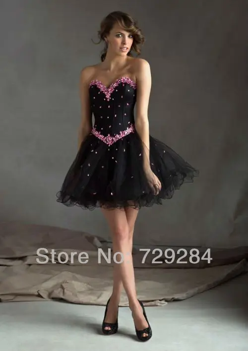 Черный Милая Короткие Корсет Горный Хрусталь Homecoming Платья Ruched Line Девушка