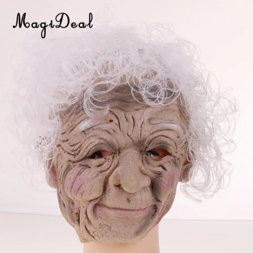 MagiDeal уродливая латексная маска для лица на Хеллоуин, морщинистая маска ведьмы для пожилых женщин, костюм для серых волос, карнавальные Вечерние Маски
