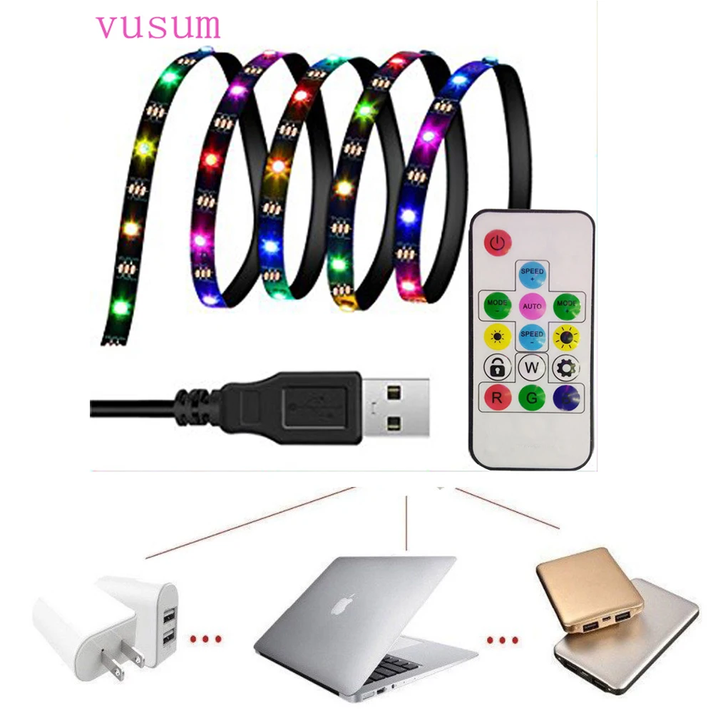 DC 5 В 1 м до 3 USB подключен полосы 5050 60leds/m WS2812B RGB 14Key RF контроллер ТВ