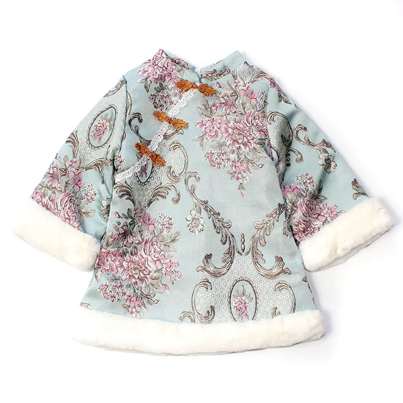 winter thick cheongsam china tang chinese children traditional ancient folk costume age 2-7 yrs little girl long sleeve dress | Детская