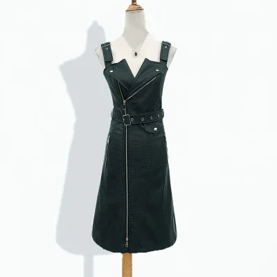dark green AYUNSUE размера плюс 5XL женское сексуальное мини-платье из искусственной кожи PU облегающее платье с высокой талией и регулируемым поясом платья без рукавов LX1532 - Цвет: dark green