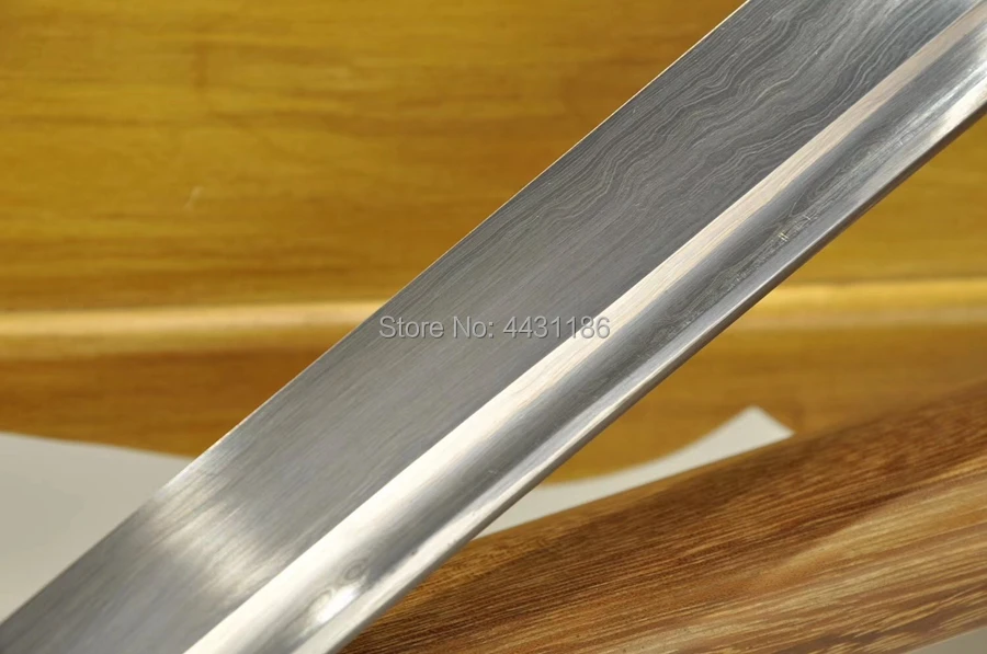 Folded-Forging Damascus Steel Full Tang Blade Sharp Japanese Wakizashi Sword Katana Samurai Straight Knife Nice Copper Fittings