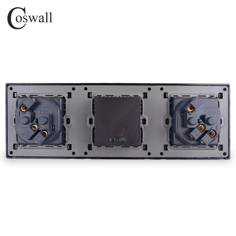 COSWALL настенная панель из нержавеющей стали, двойная розетка 16А, европейская электрическая розетка, двойной USB, умный зарядный порт, 5 В, 2 А, выход, черный цвет