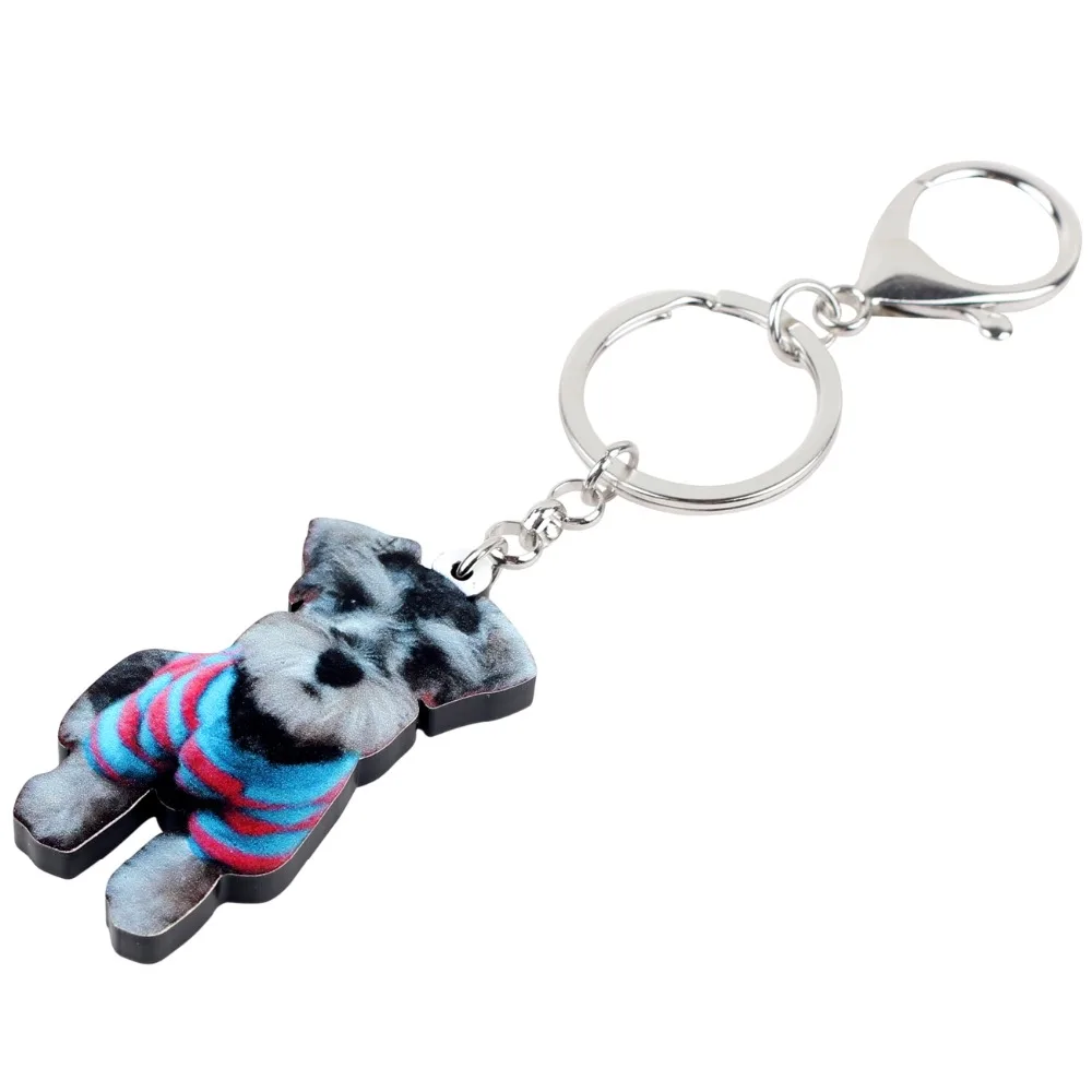 Bonsny акриловые брелки для ключей с собакой шнауцера кольца мультяшными животными