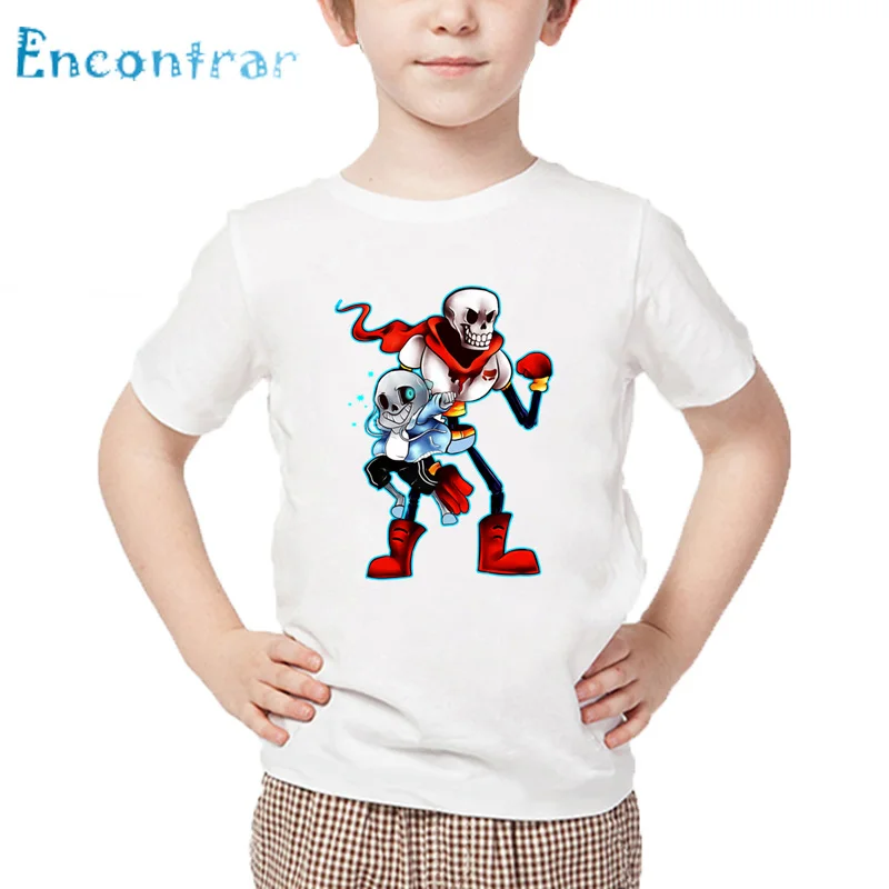 Детская забавная футболка с принтом Sans And Papyrus Skulll Brother рисунком летние белые топы