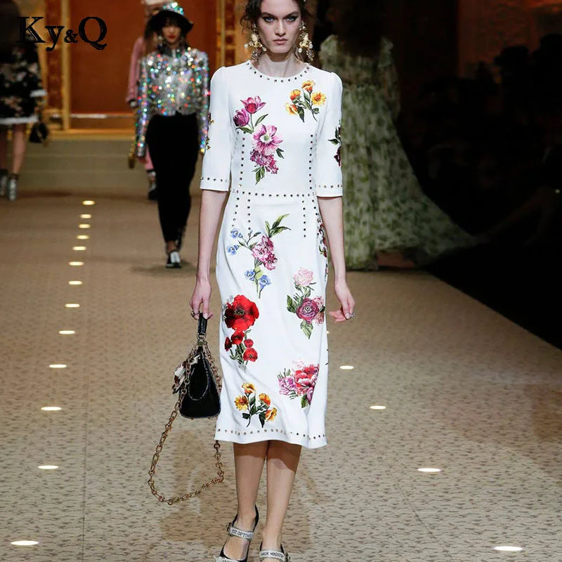 Элегантное белое платье с цветочным принтом длинное женское летнее средней