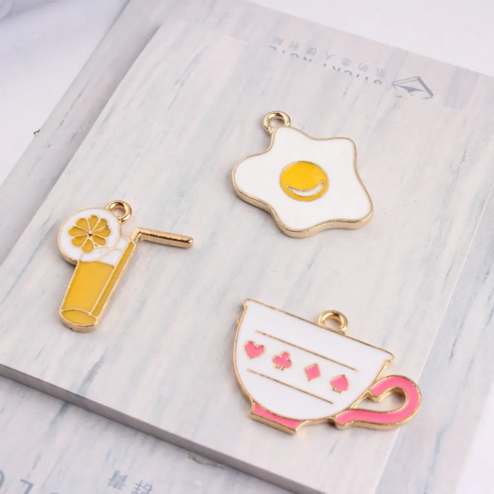 50 шт Золотой Тон Сплав эмаль амулеты Kawaii апельсиновый сок кофейная чашка пашот
