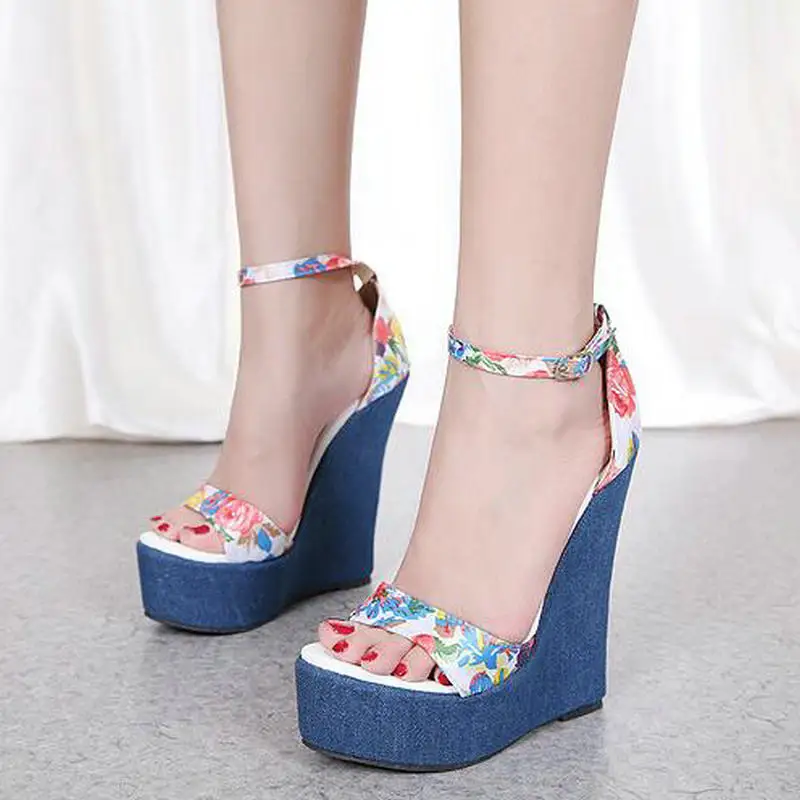 Женские джинсовые сандалии с открытым носком босоножки в римском стиле на