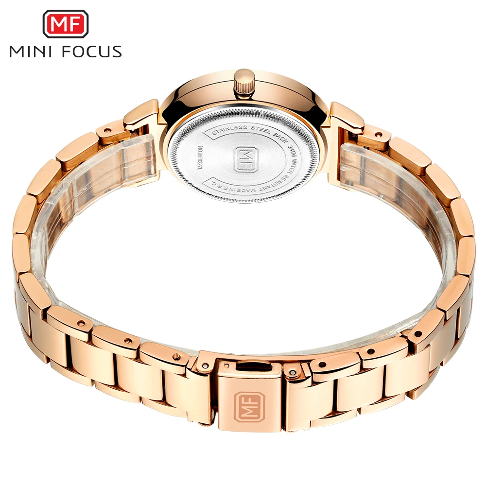 Женские кварцевые наручные часы MINIFOCUS цвета розового золота синего