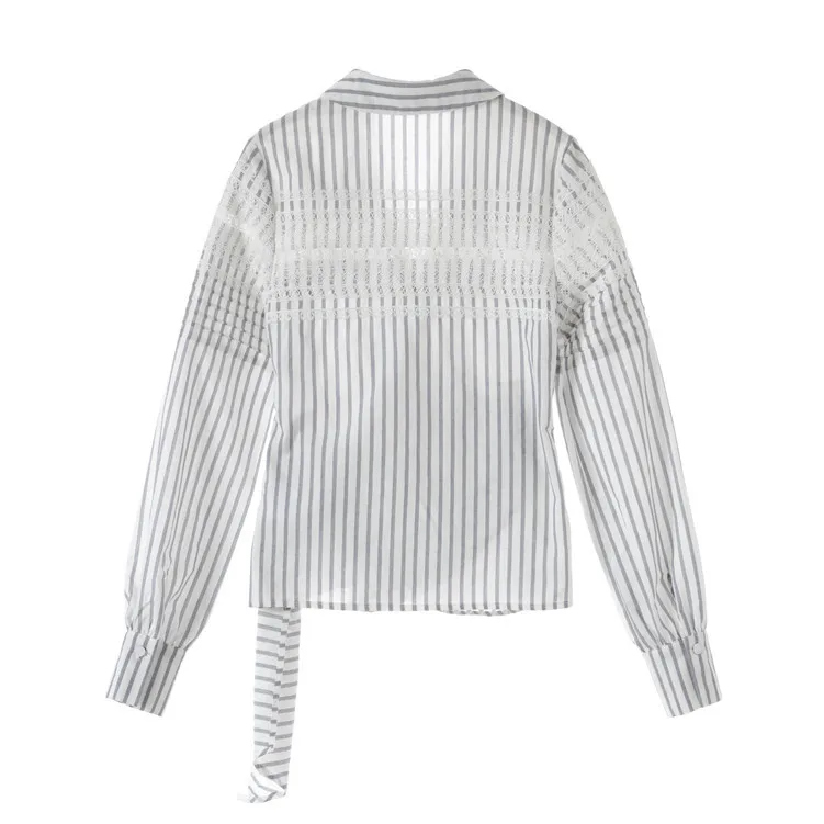 OFTBUY/2019 Осенняя офисная блузка в полоску с длинными рукавами Кружевная туника