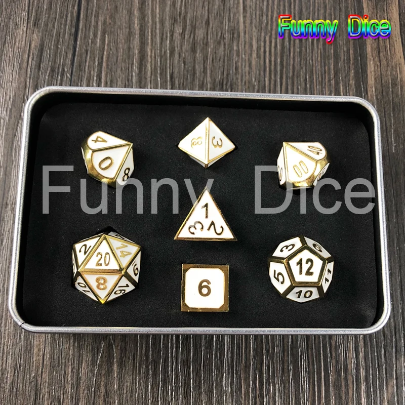 Новые металлические 6 цветов 7 игральные кости D4 D6 D8 D10 D% D12 D20 и металлическая коробка для настольной игры Rpg Dados Juegos De Mesa DND вечерние игральные кости