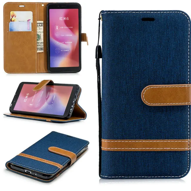 Чехол для Redmi 6A, откидная крышка, чехол для Xiaomi Redmi 6 Pro, тканевый кошелек для Coque Xiaomi Redmi A6, чехол для Redmi 6 6 A 6Pro - Цвет: Dark blue flip case