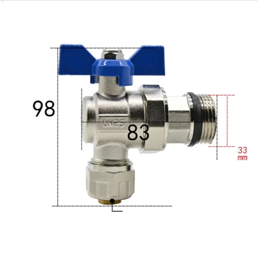 

DN25 G 1" BSPP Male Fit 20/25mm ID/OD PEX Tube Nickel Plated Brass Angle Ball Valve With Blue Handle For Water Mainfold