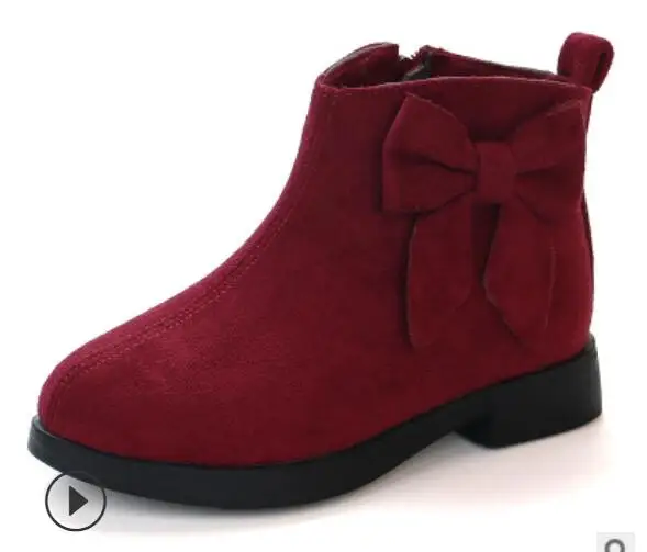 wine red Spring Autumn Teens Girls Bowknot Rubber Leather Martin Boots For Girls Pink black Rome Ankle Princess Boots Shoes New - Цвет: wine red