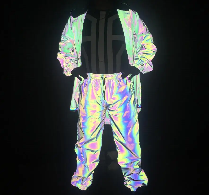 Штаны мужские женские яркие светоотражающие в стиле хип-хоп для ночных