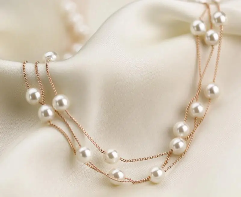 Ожерелье женское с маленькими бусинами милый 3 слойный ожерелье из