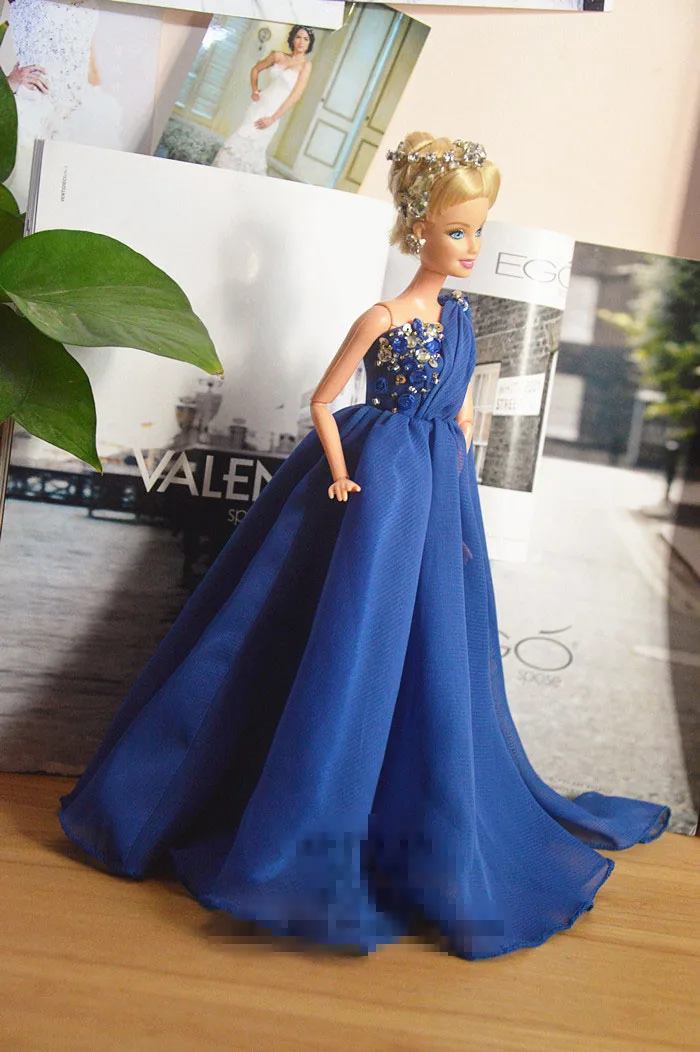 a dress only Автономный дизайн ручной работы голубое платье кукла аксессуары вечернее свадебное платье одежда для BB кукла BBI261 - Цвет: a dress only
