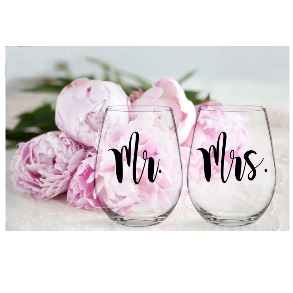 

Mr and Mrs Vinyl Decals Sticker Yeti Decal Wine Glass Decal Stickers cup wedding gift Custom Vinyl Art Stickers T180873
