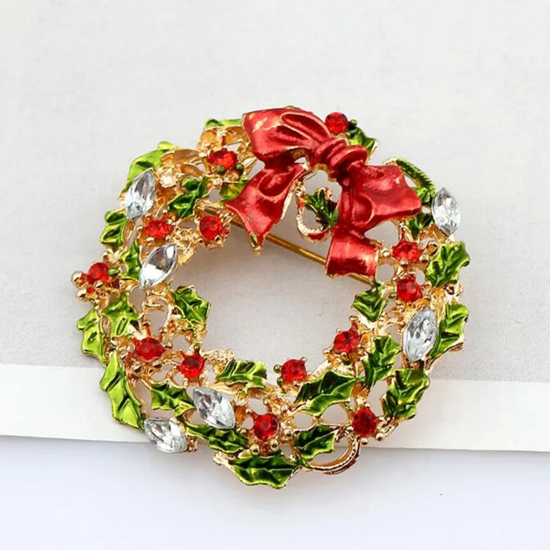 glaze Enamel Gold color Multicolor Leaf Flower and Bow Wreath Brooch Christmas Gift for friends flower collar brooch | Украшения и