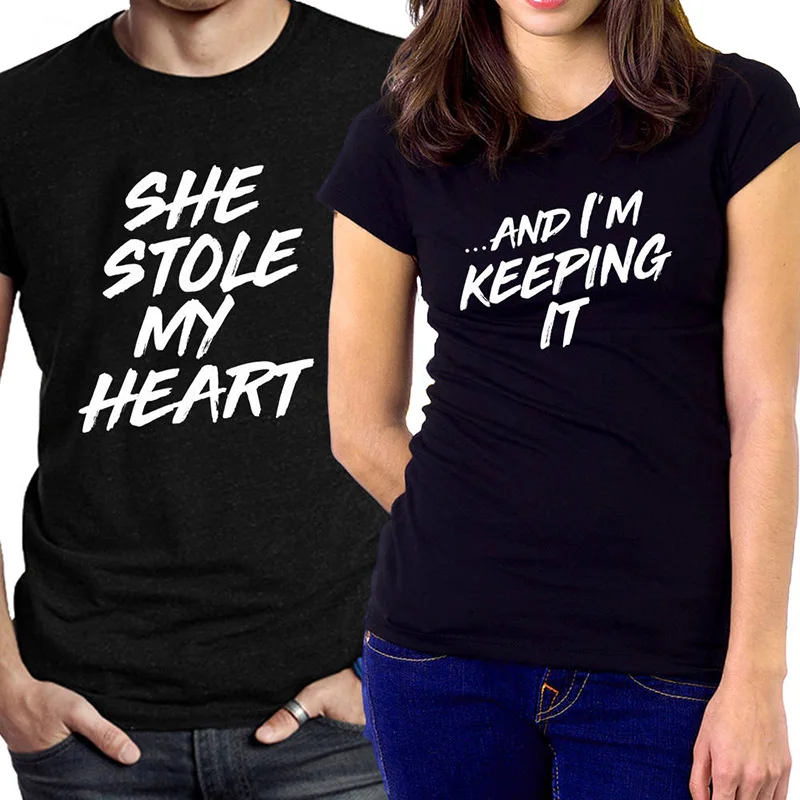 She whold My Heart/футболка с буквенным принтом для влюбленных модная летняя футболка