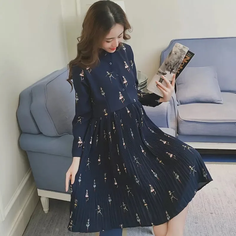 Платье для беременных с длинным рукавом Женская плиссированная короткая одежда