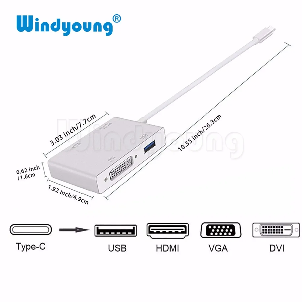 Кабель адаптер Windyoung USB 3 1 C Type to 4K HDMI VGA DVI 0 4 в для Google Chromebook Pixel Laptop Apple Macbook|USB-хабы| |