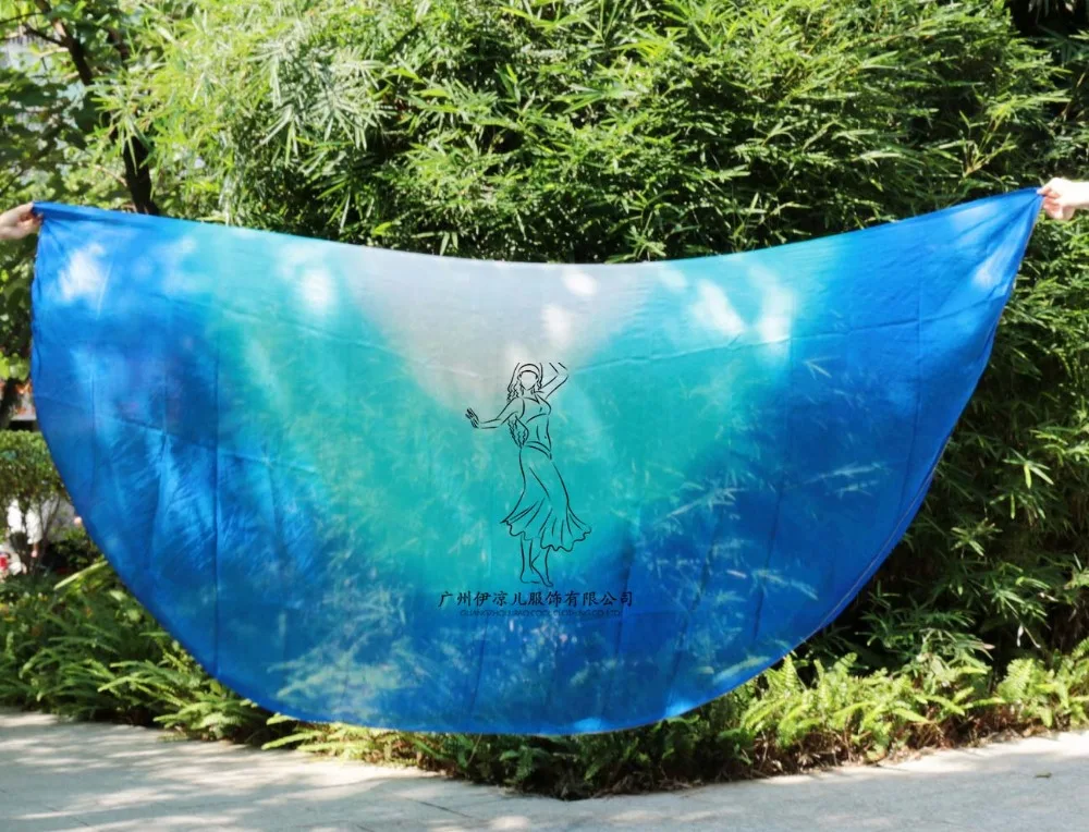 

2016 design 100% real silk belly dance veil, cheap dance veils, semicercle veil wholesale 250*114cm White Turquoise Blue