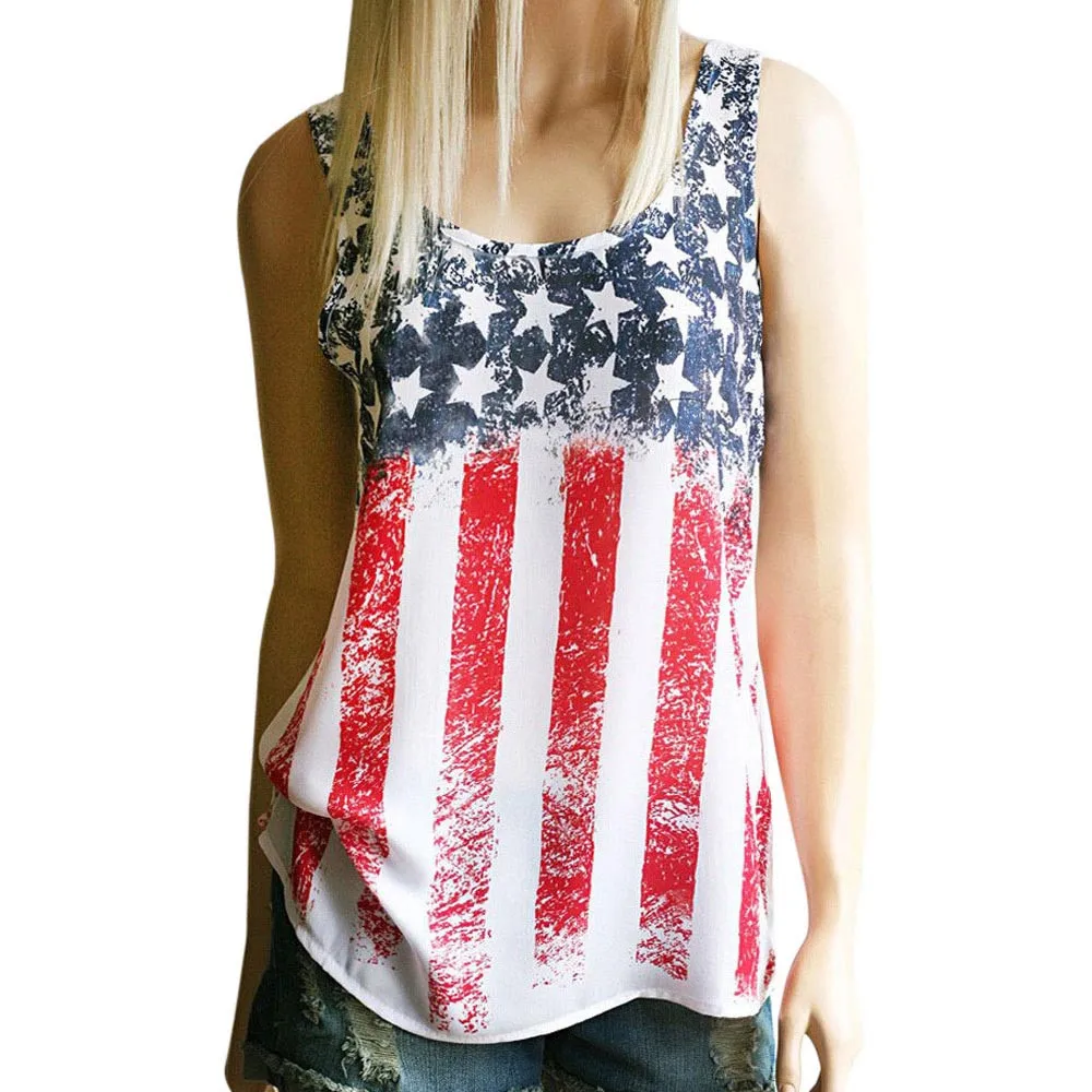 Лидер продаж женская футболка с принтом американского флага без рукавов летний