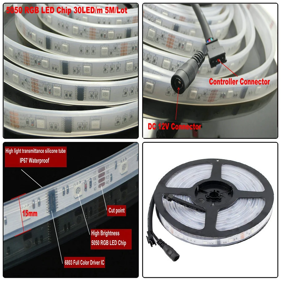 A20 DC12V 5 м 150LED IP67 водонепроницаемый 6803 IC SMD 5050 RGB мечта magic color LED Strip | Лампы и