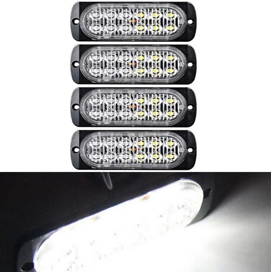 4x12v 24v Белый проблесковый стробоскоп 36W 12 Светодиодный свет гриль Стайлинг