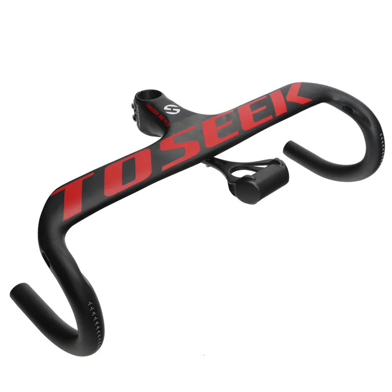 red 420mm Toseek полностью Углеродный волокно рукоятка для дорожного велосипеда изогнутый бар с велосипедный одометр стенд Интегрированный руль Аксессуары для велосипеда - Цвет: red 420mm