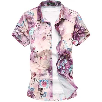 LONMMY Плюс Размер 6XL 7XL белая рубашка с цветочным рисунком мужская одежда короткий рукав тонкий крой Повседневная Цветок мужские рубашки блузки лето - Цвет: 3709 red