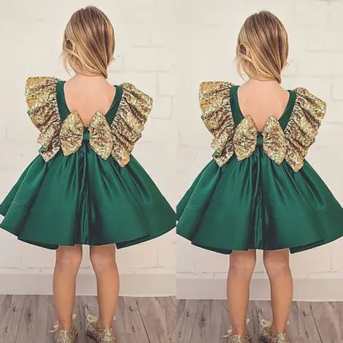 Christmas Kids Baby Girl Sequins Bowknot Green Pretty Cute Dress Wedding Party Princess Dresses | Детская одежда и обувь