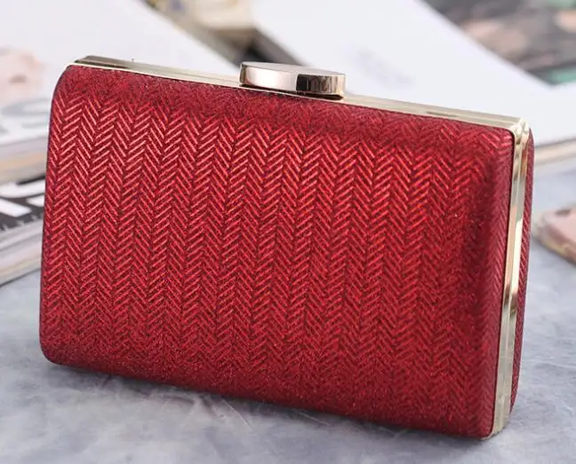Red Evening Bags Бутик De FGG Европейская и американская мода с узором в елочку женские вечерние сумки цвета шампанского металлический клатч Сумочка Кошелек - Цвет: Red Evening Bags