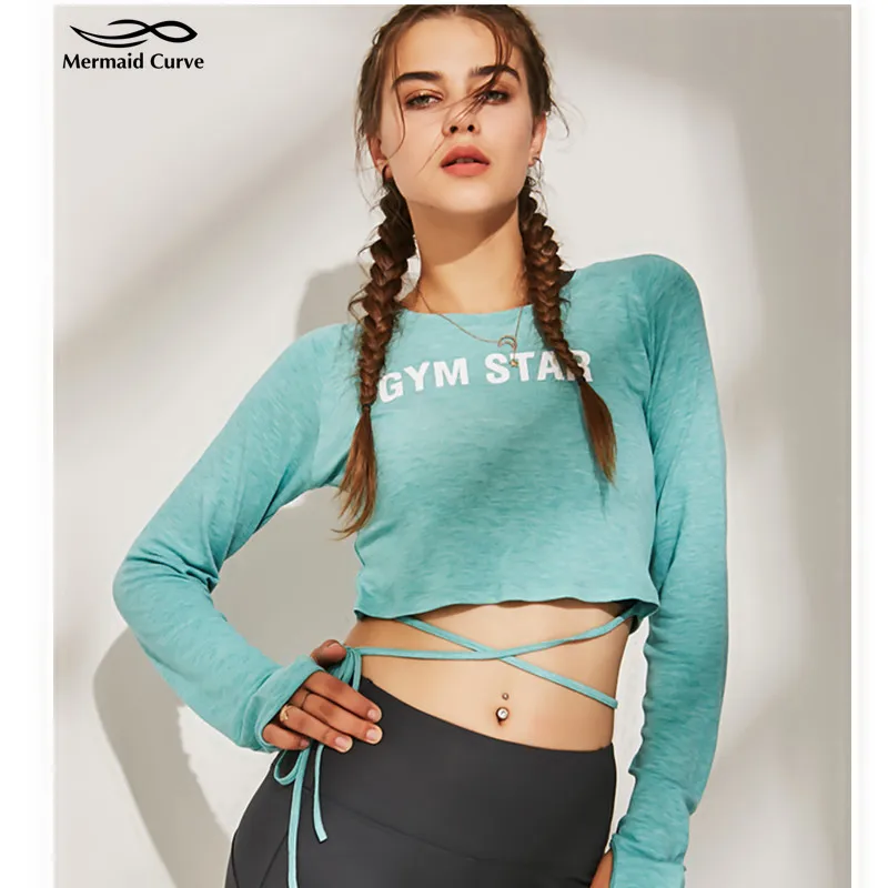 Рубашка женская с длинным рукавом пикантный укороченный топ для йоги и