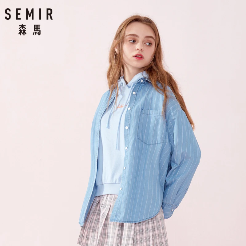 SEMIR Женская Полосатая Рубашка из 100% хлопка с воротником Повседневная рубашка