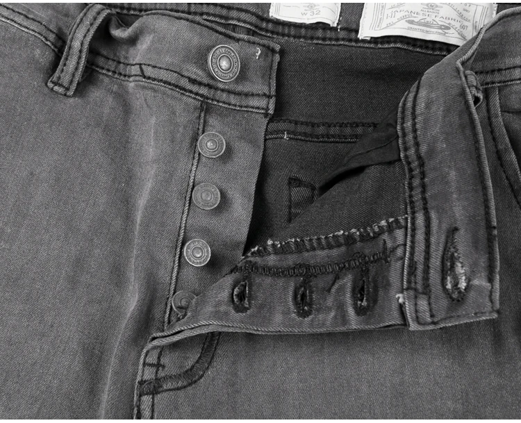 Новые модные летние промывали черный серый Для мужчин микро-elasticed джинсовые