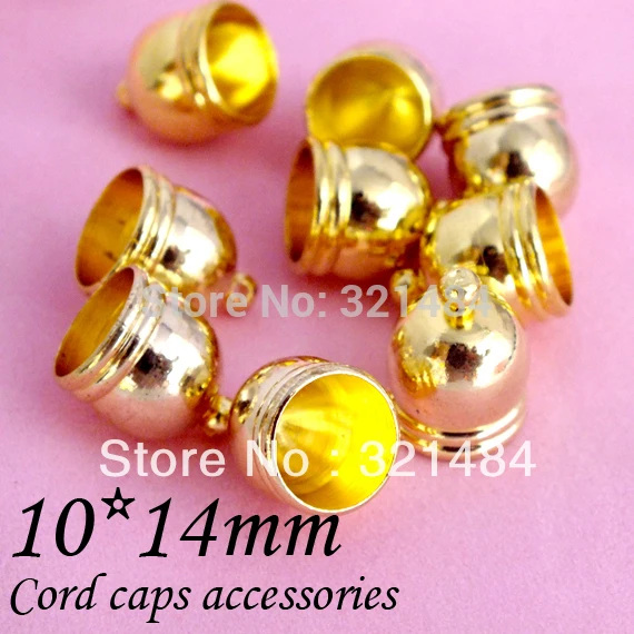 Gold plated 200piece 10x14mm Cord end caps, cord crimp ends for leather cord 9mm necklace/bracelet diy
