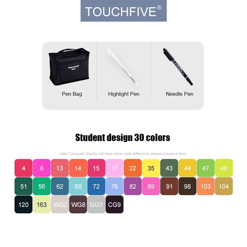 30 student design TouchFIVE 30/40/60/80/168 набор цветных маркеров с двойным наконечником, спиртовая основа, хорошее смешивание чернил, профессиональное качество для рисования скетчей, манги, аниме - Цвет: 30 student design
