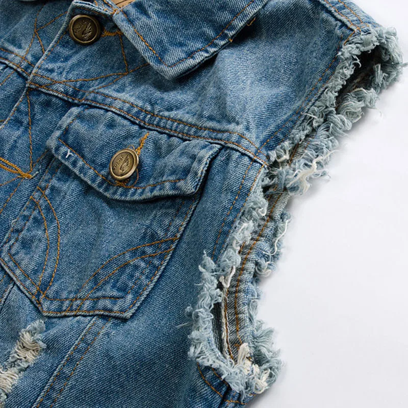 Жилет мужской джинсовый приталенный потертый винтажная потертая Потертая