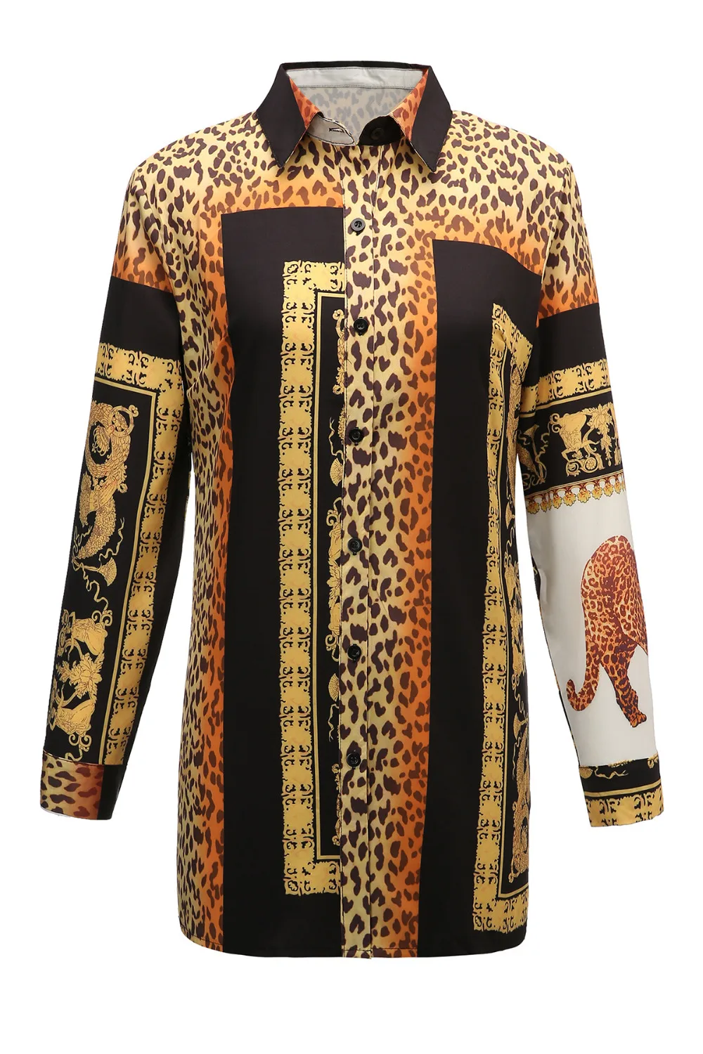 Женская блузка на пуговицах элегантная офисная рубашка с леопардовым принтом и