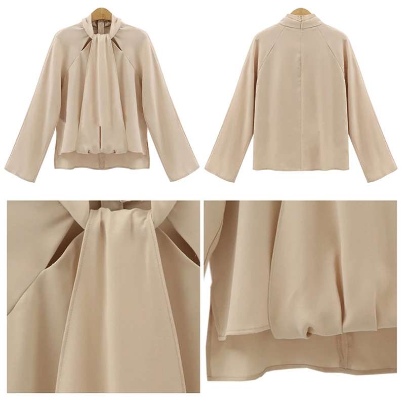2019 Summer Women Chiffon Blouse Pile Collar Long Sleeve Ladies  Shirts Plus Size Top Female Clothing