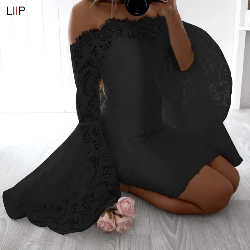 2019 summer sexy lace bodycon dress women party off shoulder long sleeve dresses casual elegant midi vestidos veranoSJ3072 | Женская