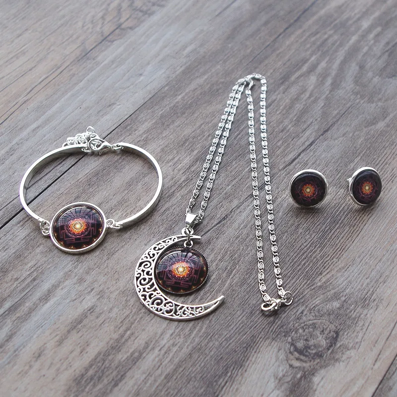 Женское модное буддистское ожерелье с подвеской из Шри Янтры набор сережек