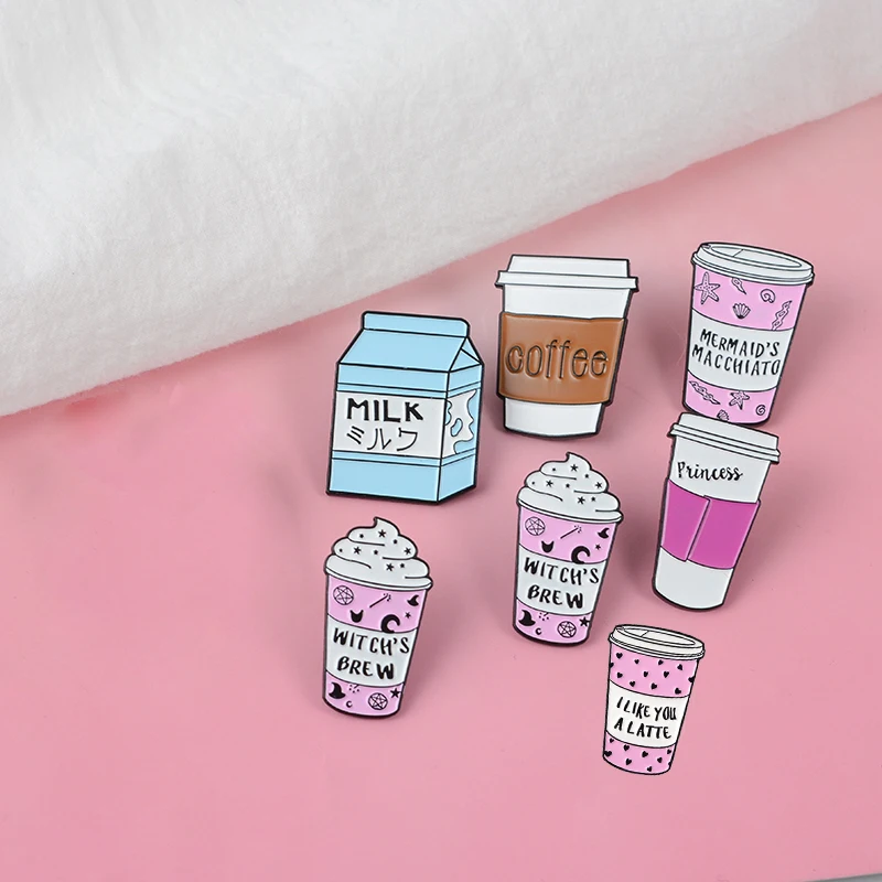 

Cup Collection ! Mini Cartoon Icecream Float Coffee Mug Witch's Brew Milk Box Brooches Witch Lapel pins Wicca Witchcraft jewelry
