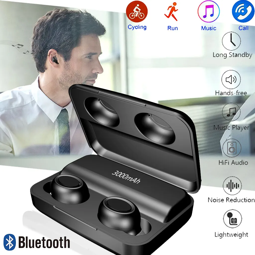 Bluetooth гарнитура TWS с поддержкой 5 0 большой емкости 3000 мА зарядка бинауральные