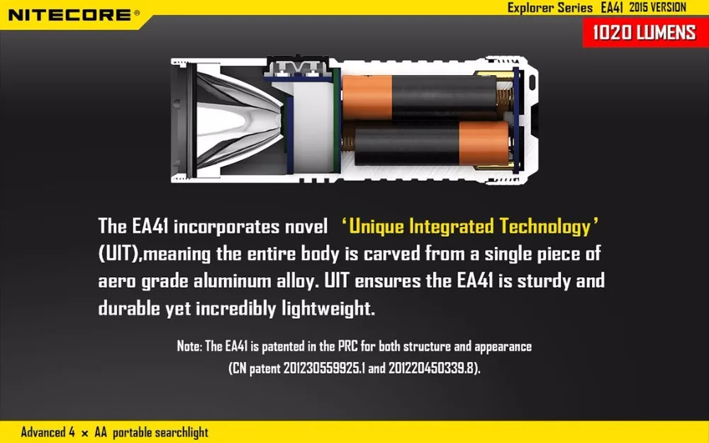 NITECORE EA41 ea41w 1020 люмен XM-L2 U2 светодиодный походный фонарик на открытом воздухе Пеший Туризм тактический фонарь+ 4xNI14500A 650 мА/ч+, UM20 зарядное устройство