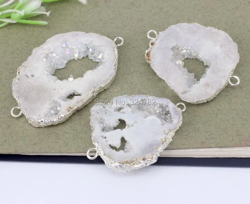 5 шт. титановый кварц геодный разъем бусины Шарм коннектор драгоценных камней в AB