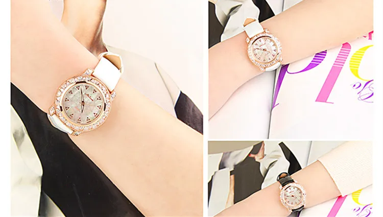

New Arrived MELISSA Dress Watches Luxury Full Crystals Women Wrist watch Genuine Leather Shell Relogios Feminino Montre F12218